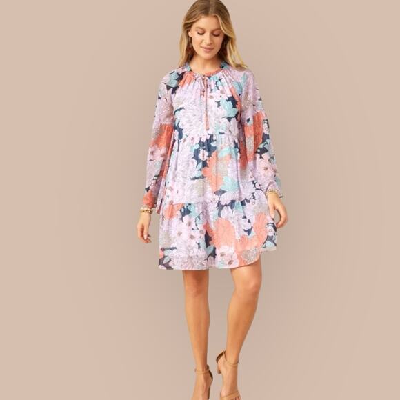 Piper + Scoot Finlinson Swiss Dot Floral Dress in Lilac + Navy Small - Picture 3 of 11